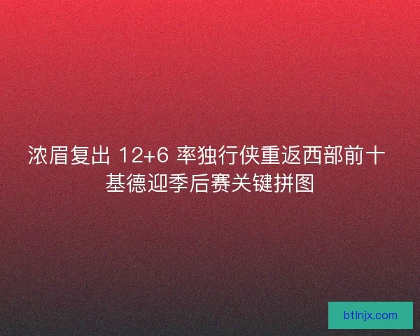 浓眉复出 12+6 率独行侠重返西部前十 基德迎季后赛关键拼图